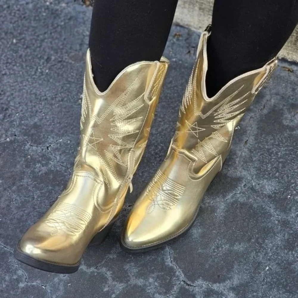 Women's Gold Metallic Western Cowboys Boots - Picture 7 of 7